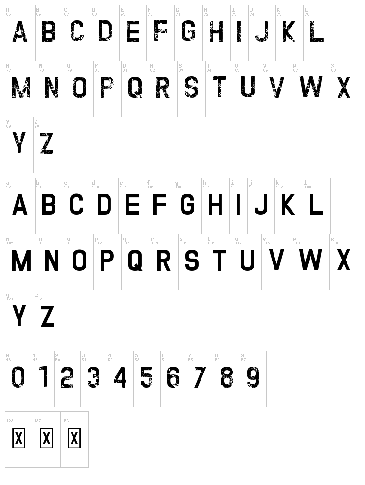 Twofold Uncomplete Design font map